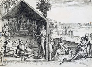 Koning ontvangt Europese bezoekers, Kaap Lopez, Gabon, gravure uit India orientalis door Theodor de Bry, Afrika door Theodore de Bry