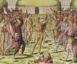 De executie van een vijand door de Topinambous-indianen, 1562 door Theodore de Bry