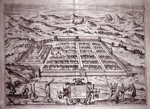 Zicht op de Inca-stad Cuzco, Peru (Gravure) door Theodore de Bry