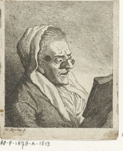 Lezende oude vrouw met knijpbril