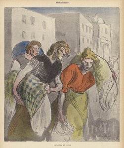 Wasvrouwen terugkerend van de wasserij