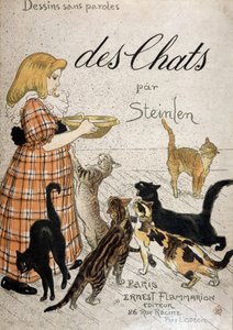 Meisje brengt een melkkom naar katten - omslag 