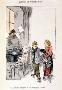 Kinderen en Gosselines: Warm jezelf eerst op, je eet ze daarna! in "In het Leven", door Steinlen 1901