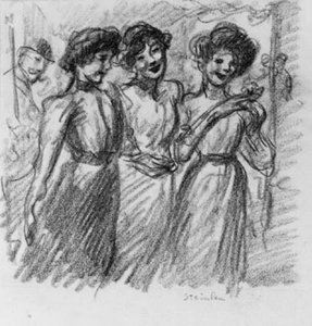 Drie meisjes door Théophile Alexandre Steinlen
