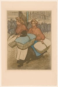 Twee wasvrouwen met manden op straat door Théophile Alexandre Steinlen