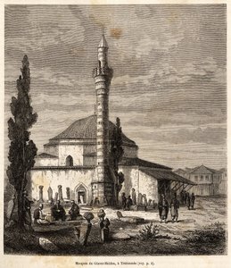 De moskee van Giaour-Meidan in Trebizonde (huidig Trabzon, aan de kust van de Zwarte Zee, Turkije), ooit een Byzantijnse kerk, gegraveerd naar een tekening van de verteller, illustratie van een reis naar Lazistan en Armenië, 1869 door Theophile Louis Deyrolle