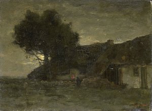 Een schaapskooi bij zonsondergang