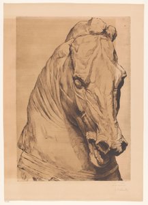 Kop van de eenhoorn van een antiek standbeeld door Thiebautz (signed by artist)