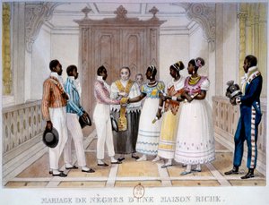 Huwelijk van negers van een rijk huis Lithografie door Thierry Freres uit "Voyage Picturesque et Historique au Brazil" door Jean Baptiste Debret (1768-1848) 1839 Parijs, B.N.
