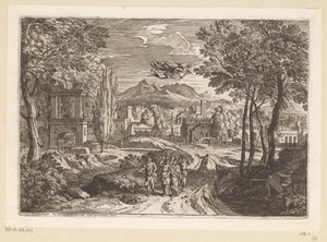 Arcadisch landschap met de dochters van Kekrops