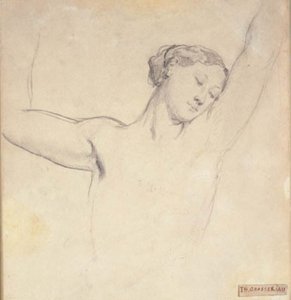 Vrouwelijk model, halve figuur met opgeheven armen door Théodore Chassériau