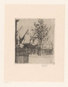Straatgezicht met Figuren bij een Haven door Théodore Roussel (signed by artist)