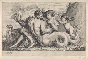 Sirene en triton door Théodorus van Kessel