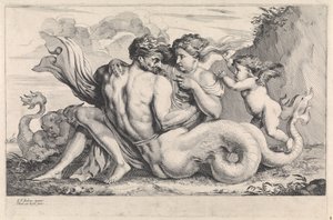 Sirene en triton door Théodorus van Kessel