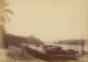 Uitzicht op de Nijl met Boten en Ruïnes door Théodule Devéria