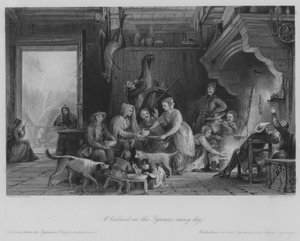 Een cabaret in de Pyreneeën (regenachtige dag) (gravure) door Thomas (after) Allom