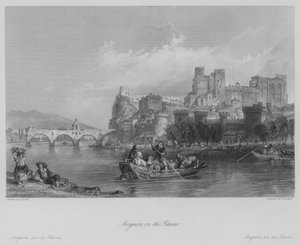 Avignon, aan de Rhône (gravure)