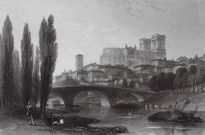 Stad van Auch, Pyreneeën (gravure)