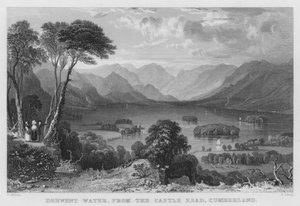 Derwent Water, vanaf Castle Head, Cumberland (gravure) door Thomas (after) Allom