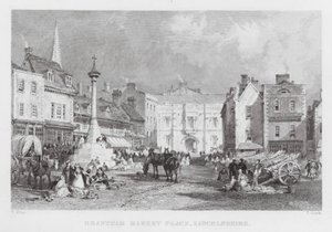 Grantham Marktplein, Lincolnshire (gravure) door Thomas (after) Allom