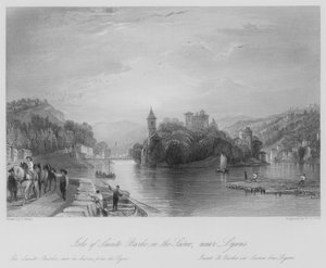 Eiland Sainte Barbe aan de Saône, nabij Lyon (gravure) door Thomas (after) Allom