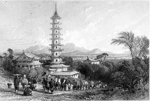 Porseleinen Toren, Nanking, gegraveerd door Henry Adlard