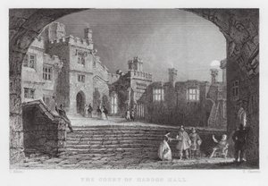 De binnenplaats van Haddon Hall (gravure) door Thomas (after) Allom