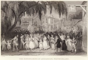 Het Rushbearing in Ambleside, Westmorland (gravure) door Thomas (after) Allom