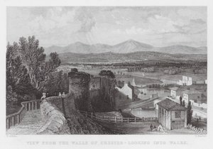 Uitzicht vanaf de muren van Chester, kijkend naar Wales (gravure) door Thomas (after) Allom