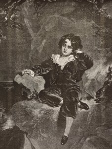 Portret van Meester Lambton als jongen, Charles William Lambton, de Rode Jongen, gravure naar een schilderij van Thomas Lawrence uit L