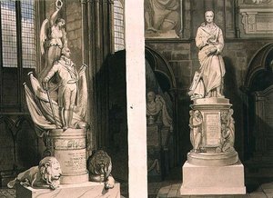 Gedenktekens voor kapitein Montague in de westelijke ingang en voor Addison in Poet