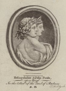 Heliogabalus, Romeinse keizer, en keizerin Julia Paula (gravure) door Thomas (after) Worlidge