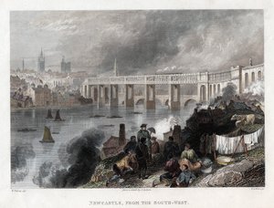Hoge brug over de Tyne bij Newcastle, 1849 door Thomas Abiel Prior