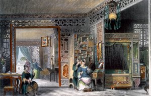 Boudoir en slaapkamer van een dame van rang, China, 1843 door Thomas Allom