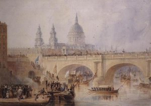 Ontscheping van de Lord Mayor bij Blackfriars Bridge, ca. 1830