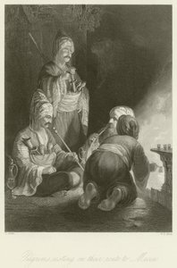 Pelgrims rusten op hun route naar Mekka door Thomas Allom