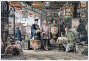 Showroom van een Lantaarnhandelaar in Peking, China, 1843 door Thomas Allom