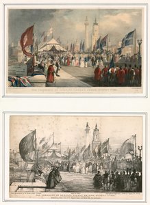 De ceremonie van de opening van de London Bridge op 1 augustus 1831