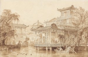 Het huis van een Chinese koopman nabij Canton door Thomas Allom
