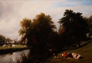 Runderen Grazend bij een Rivier
