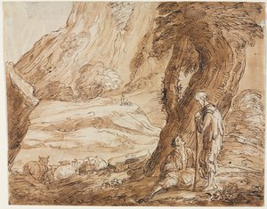 Landschap met Schapen en Twee Herders, eerste helft 19e eeuw door Thomas Barker