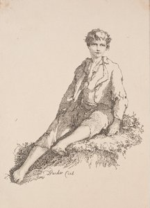 Specimens of Polyautography: Jongen zittend op een grasrijke oever, 1803