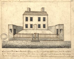 Levers House, Manchester, 1819 (pen en inkt en was op papier) door Thomas Barritt