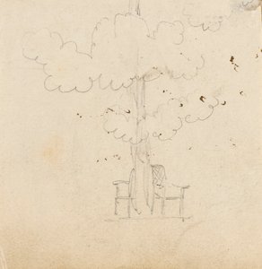 Studie van een boom met twee stoelen aan weerszijden van de stam door Thomas Baxter