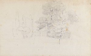 Studie van bomen en een klein gebouw in de tuinen van Merton Place door Thomas Baxter