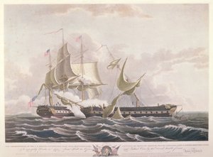 De slag tussen de USS Constitution en de HMS Guerriere door Thomas Birch