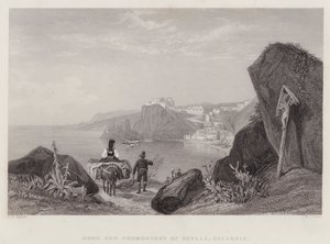 Rots en Kaap van Scylla, Calabrië, Italië (gravure)