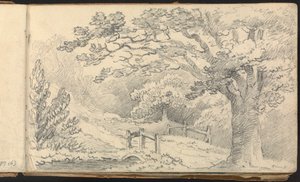 Album van landschap- en figuurstudies: Landelijk landschap met een brug