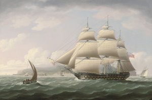 Het schip Dunira van de Vereenigde Oostindische Compagnie passeert de baai van Funchal op het eiland Madeira - Thomas Buttersworth door Thomas Buttersworth