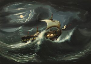 Fregat in de storm, midden 19e eeuw door Thomas Chambers
